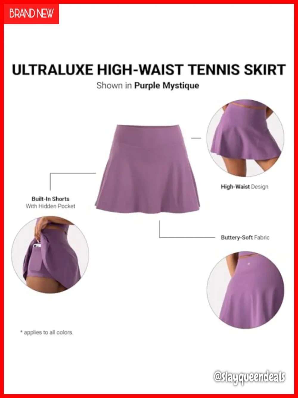Women's Tennis Skort with Built-in Shorts High-Waist 4-Way Stretch Skirt